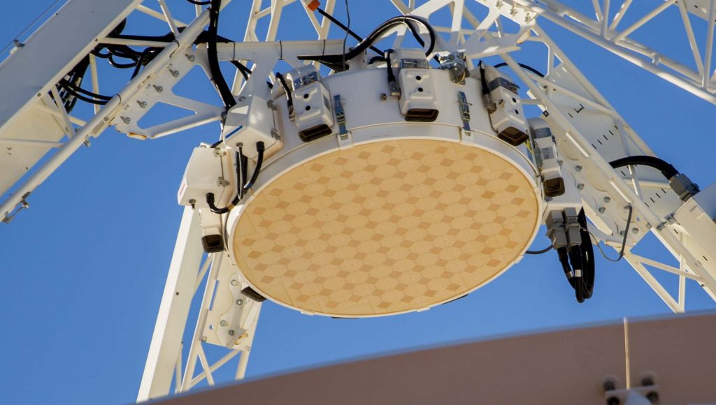 A phased-array feed on an ASKAP antenna. Credit: CSIRO