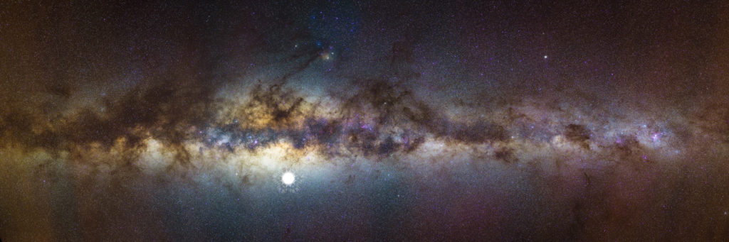 This is a 104 frame photomosaic capturing the Milky Way directly overhead taken at the Pinnacles Desert in Western Australia. A popular tourist location by day and incredible stargazing at night. The location of a supernova that would have exploded 9,000 years ago is shown in the image. Credit: Paean Ng / Astrordinary Imaging.